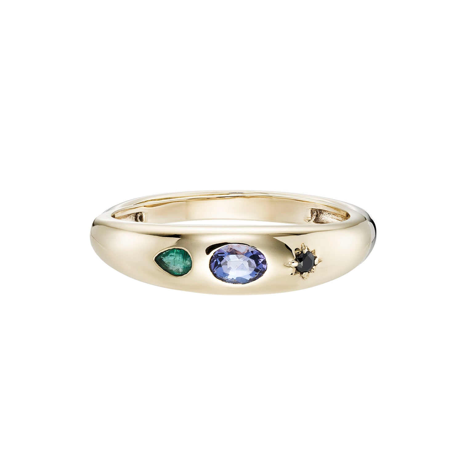 Kaleido Tanzanite &amp; Emerald Tapered Band