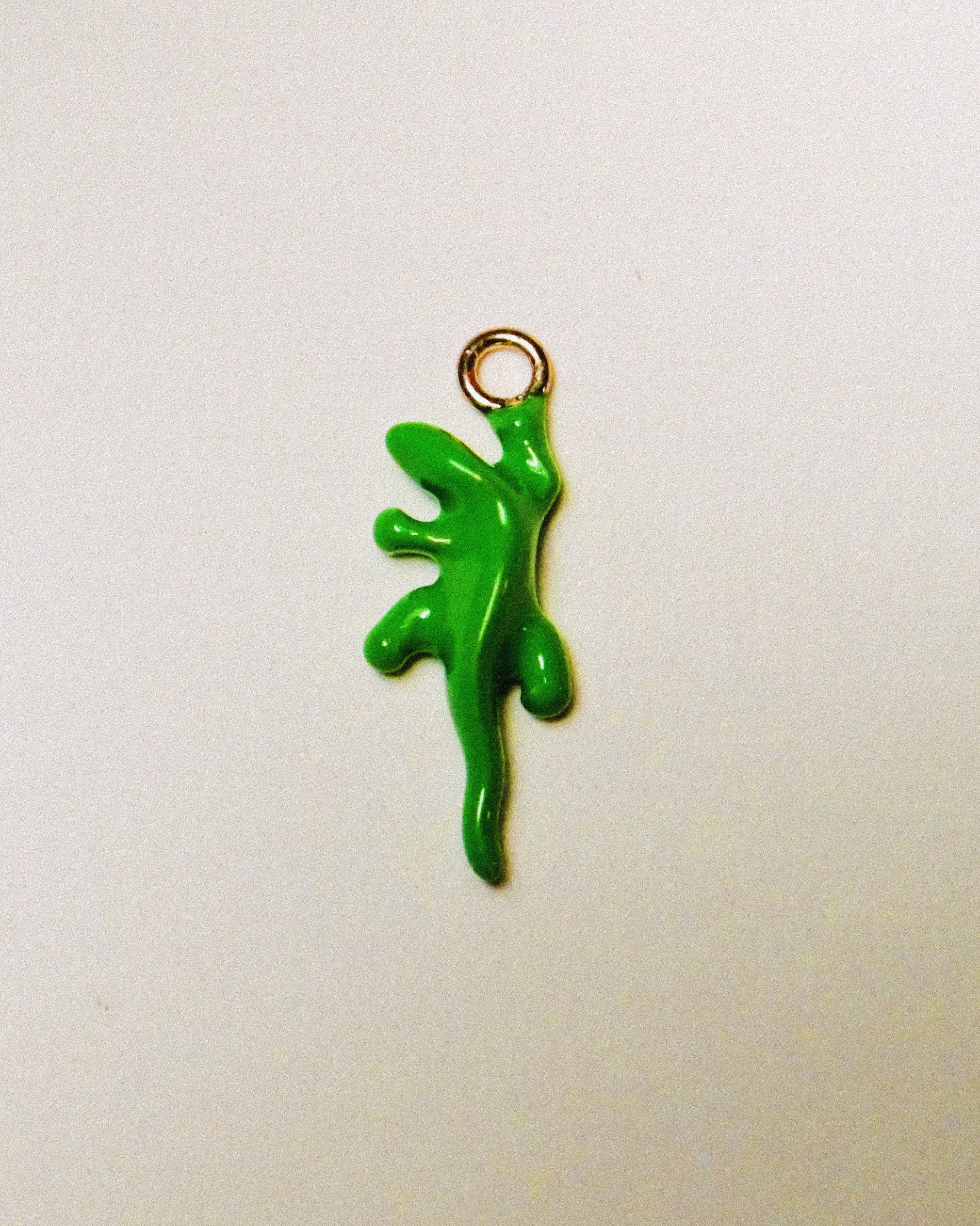 Green lizard charm on a white background