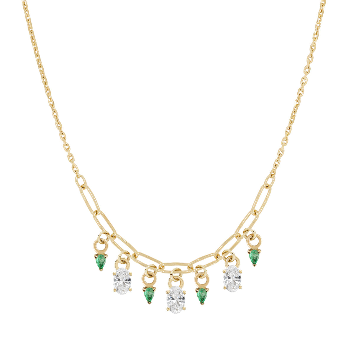Oval &amp; Pear Cut Diamond &amp; Emerald Necklace