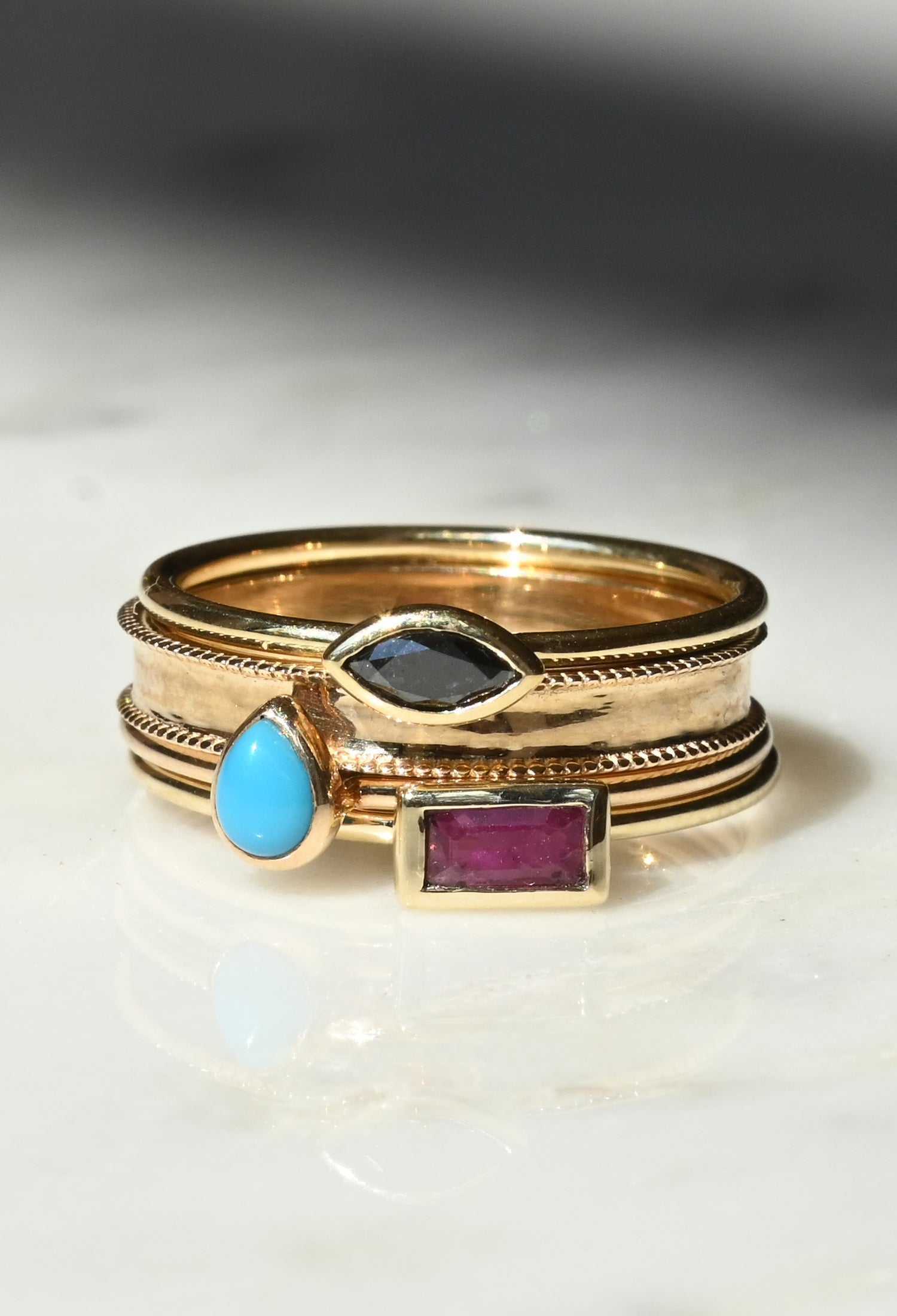 Horizontal Baguette Gemstone Stacking Ring