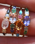 Multi Gemstone Claw Set Ring Moonstone, Blue Opal & Black Diamond