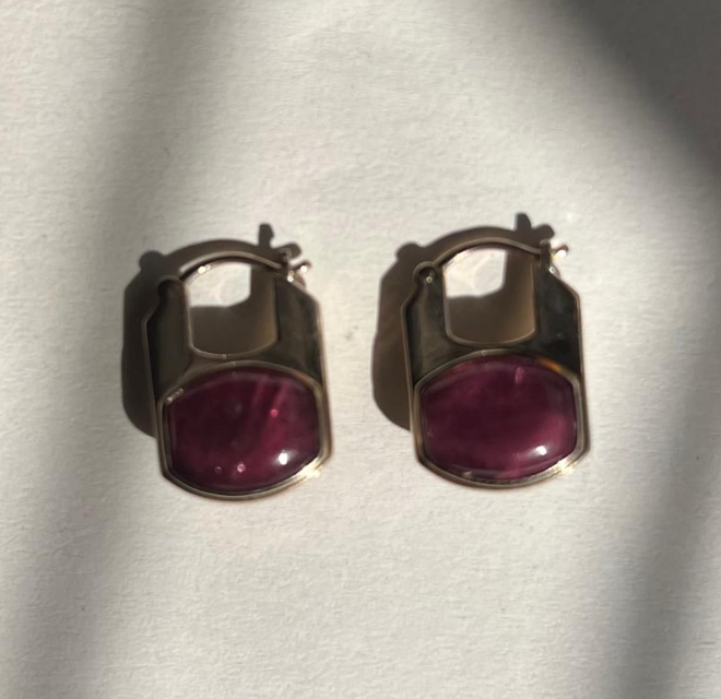 Rondelle Pink Tourmaline Statement Huggie
