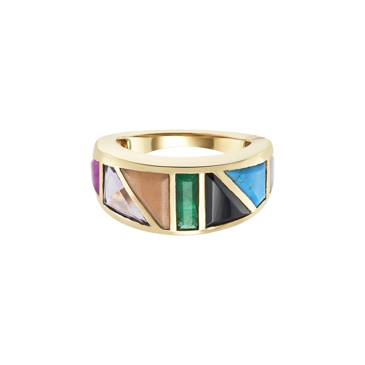 metier by tomfoolery wide rainbow gemstone tableau barrel ring