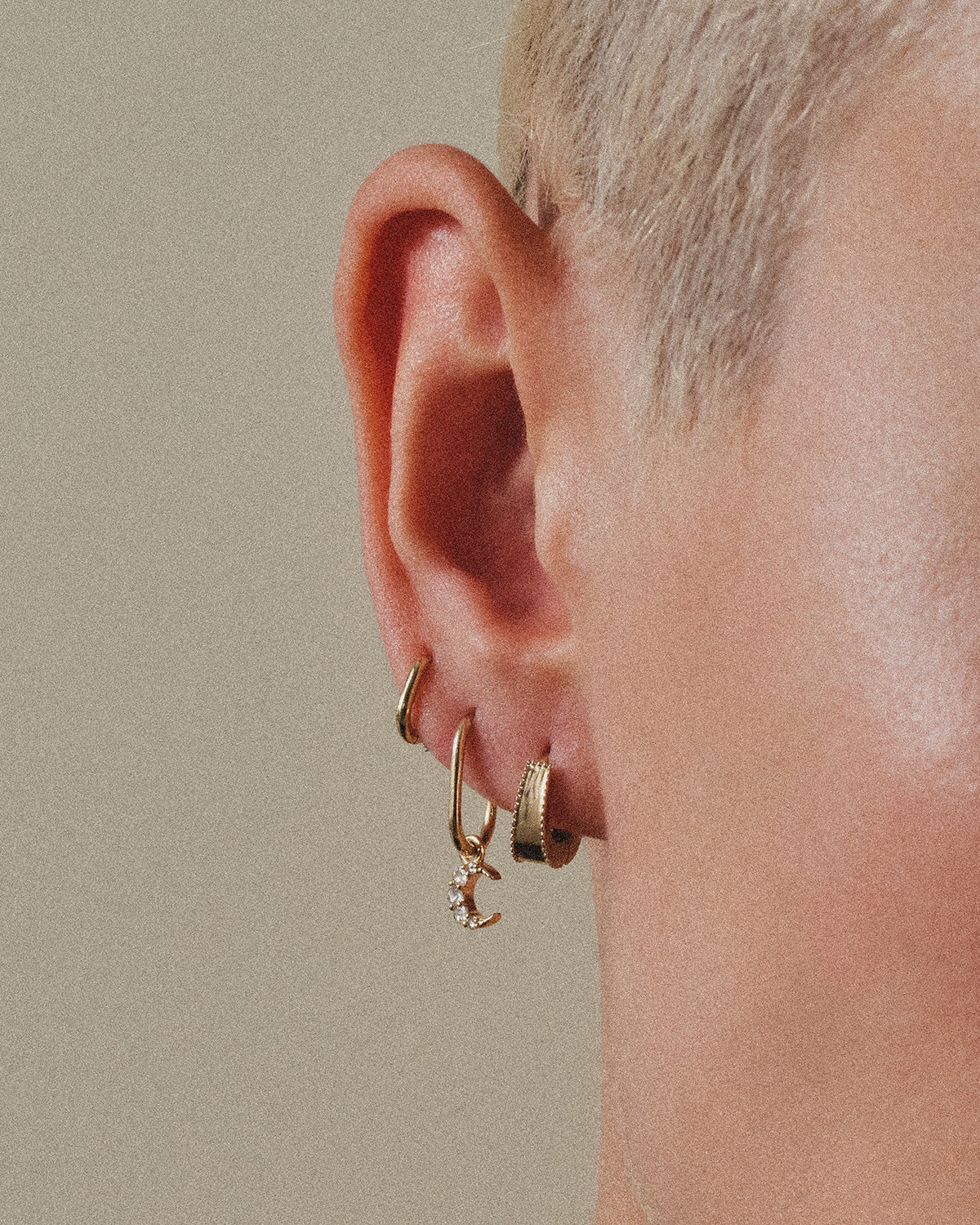 Midi Oval Clicker with Astra Rose Cut Diamond Crescent on model 