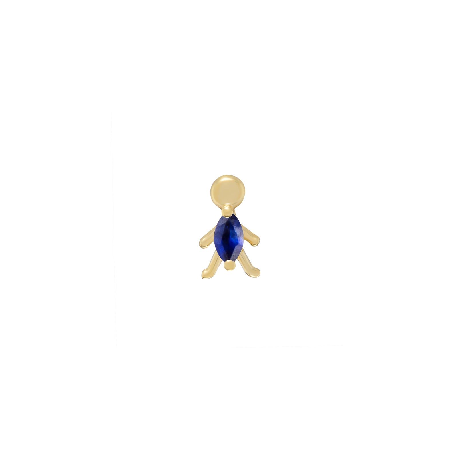 A single 9ct yellow gold stud earring with a marquise cut blue sapphire gemstone in the Core collection.