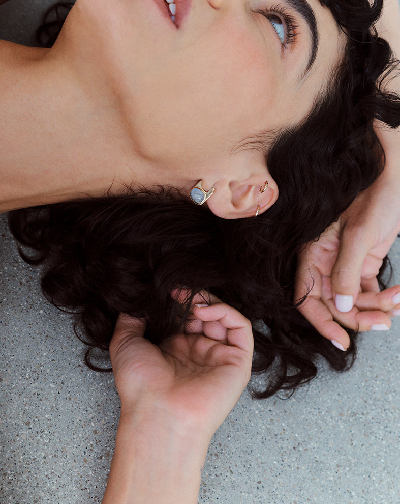 Moonstone Rondelle Statement Huggie
