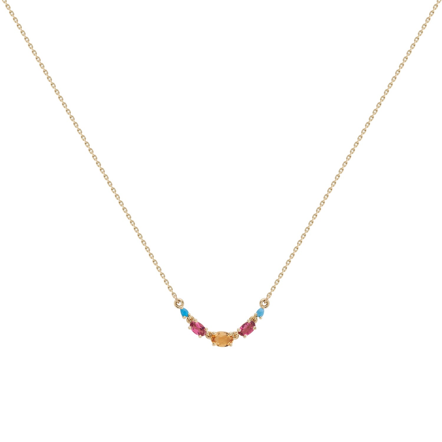 Multi Gemstone Claw Set Necklace Citrine, Pink Tourmaline &amp; Turquoise