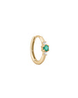 Métier by tomfoolery Petite Triple Gemstone Clicker Hoop earring. 9ct yellow gold. emerald.