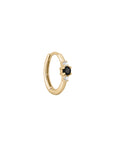 Métier by tomfoolery Petite Triple Gemstone Clicker Hoop earring. 9ct yellow gold. black diamond.