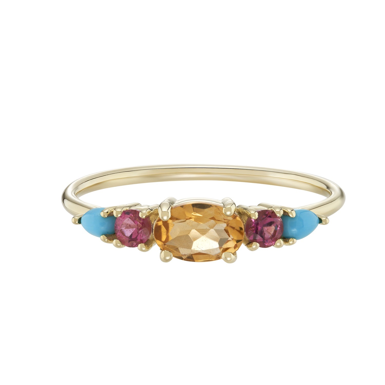 Multi Gemstone Claw Set Ring Citrine, Pink Tourmaline &amp; Turquoise