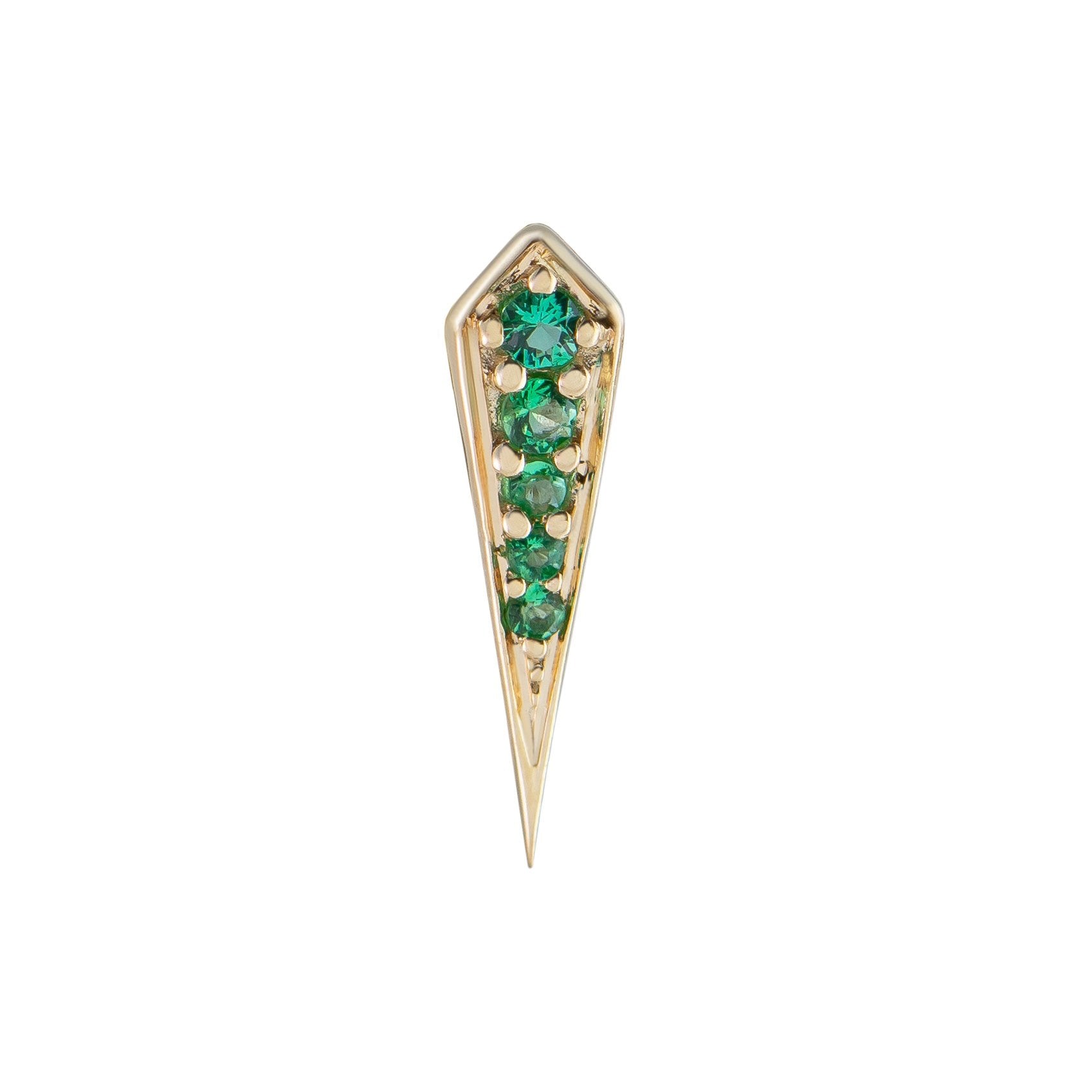 Metier by tomfoolery Gemstone Long Point Rhombus Stud Earring. Emerald.