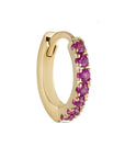 Metier by tomfoolery Original Pave Gemstone Huggies. 9ct Yellow Gold with Ruby