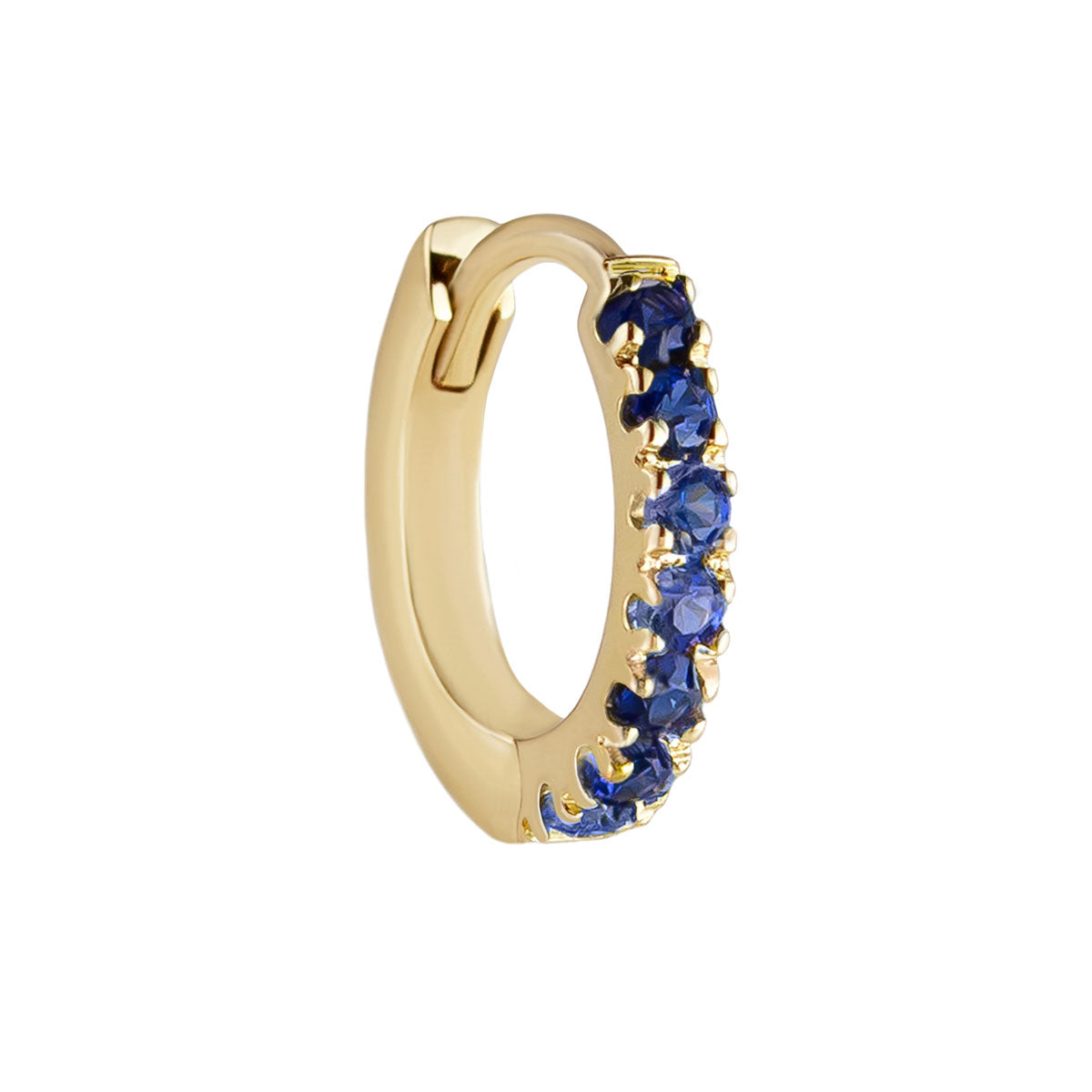 Metier by tomfoolery Original Pave Gemstone Huggies. 9ct Yellow Gold with Blue Sapphire