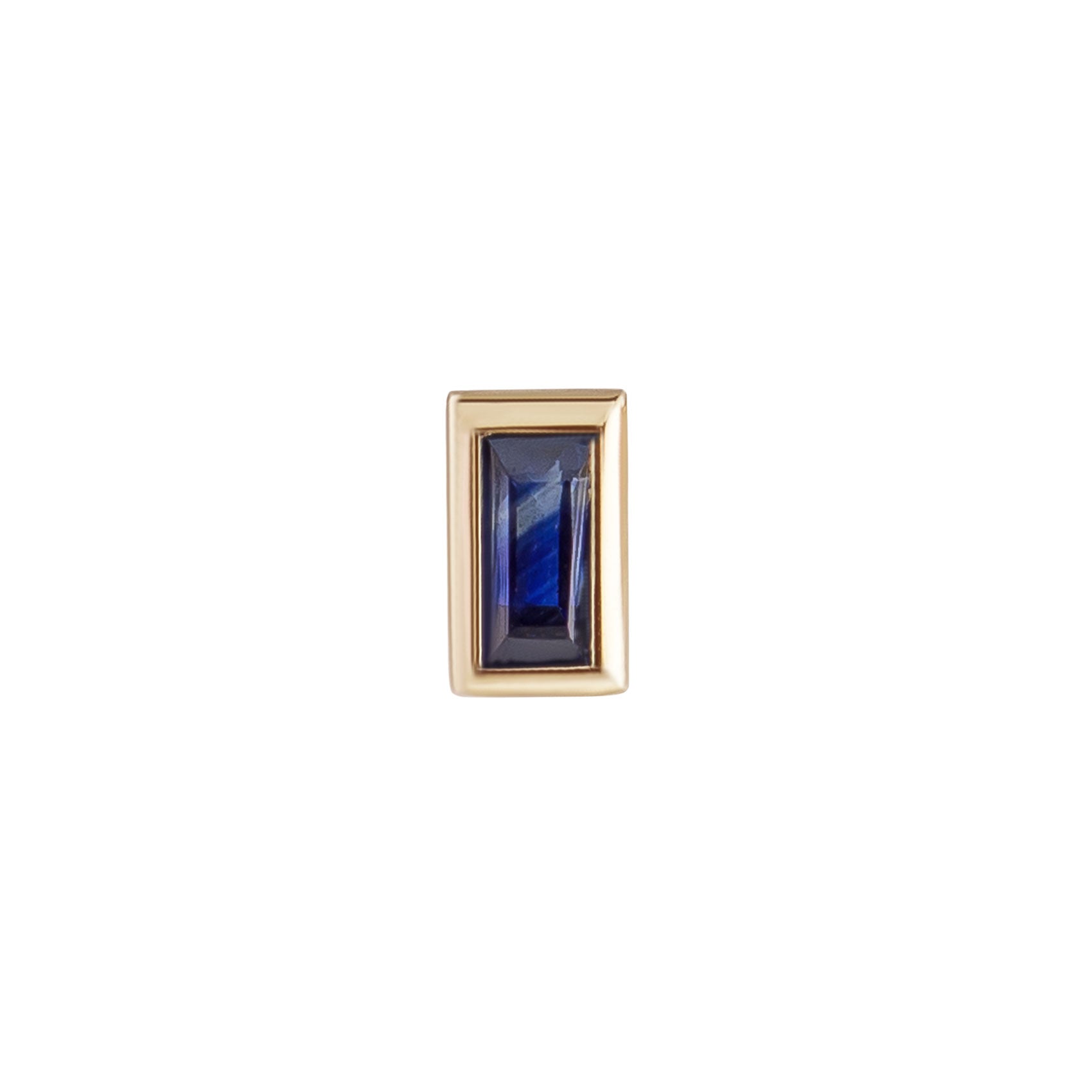 Metier by tomfoolery mini bezel set baguette gemstone studs 9ct yellow gold and blue sapphire
