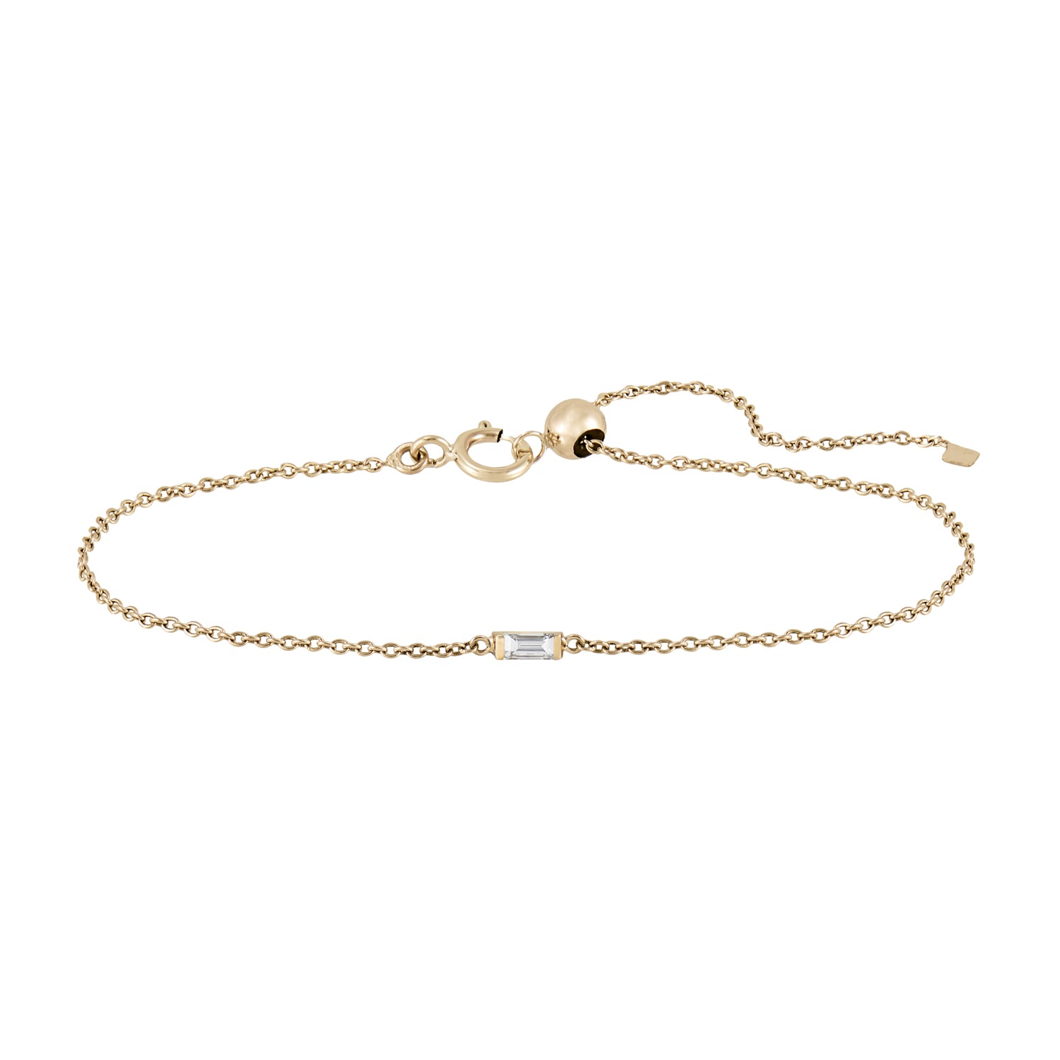 Metier by tomfoolery 9ct Yellow gold Baguette Gemstone Adjustable Bracelet White Diamond