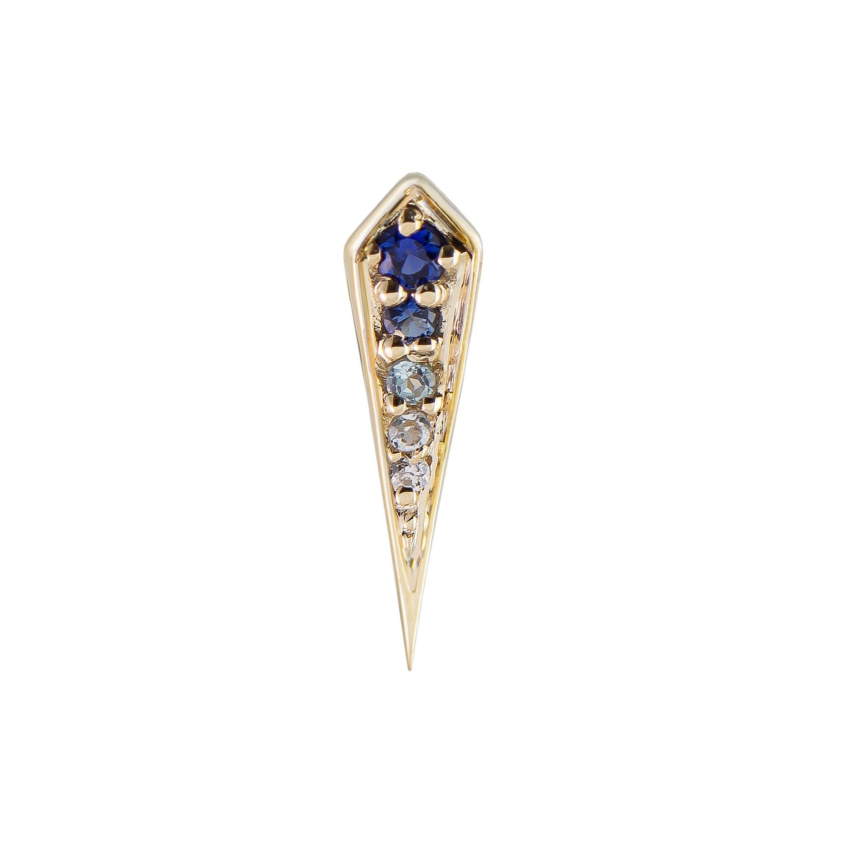 Metier by tomfoolery Gemstone Long Point Rhombus Stud Earring. Blue Sapphire.