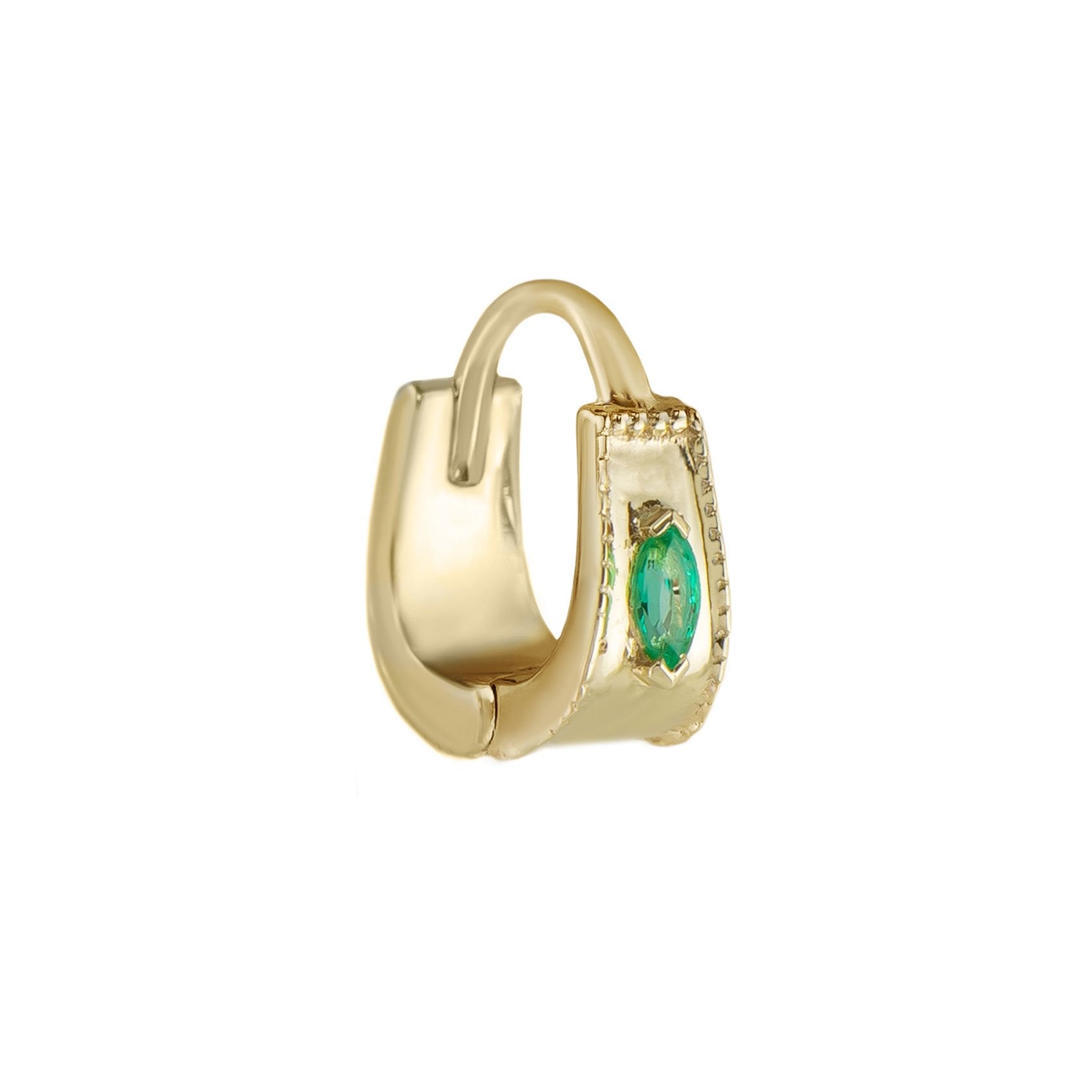 Metier by tomfoolery Dala Milgrain Gemstone Huggies 9ct Yellow Gold Emerald