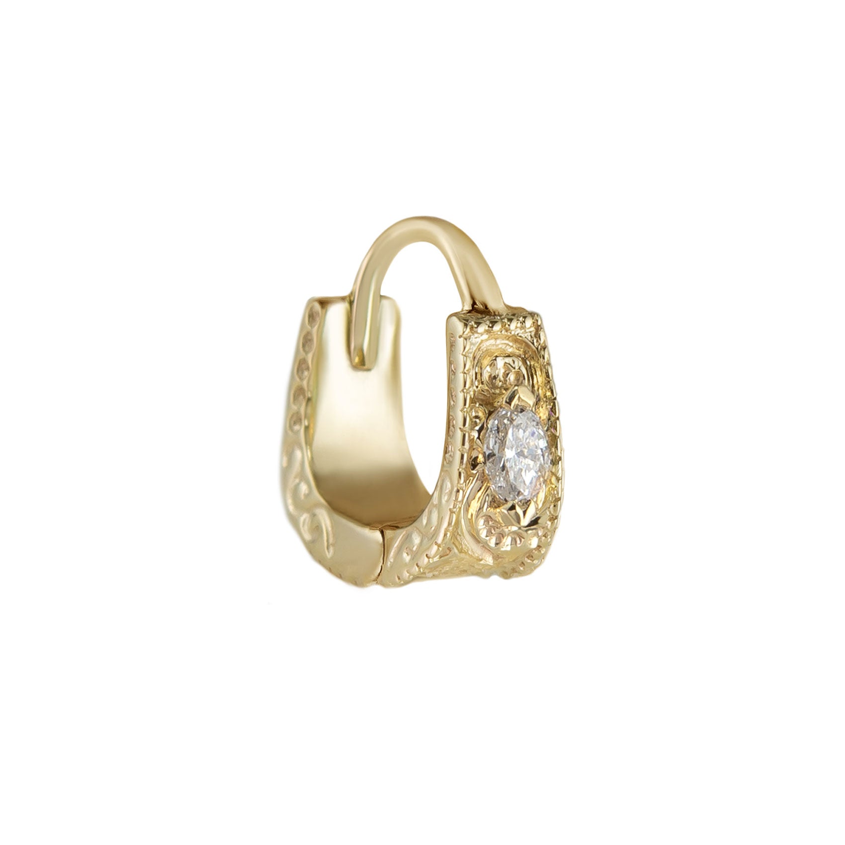Métier by tomfoolery Dala Detail Textured Gemstone Huggie 9ct yellow gold white diamond