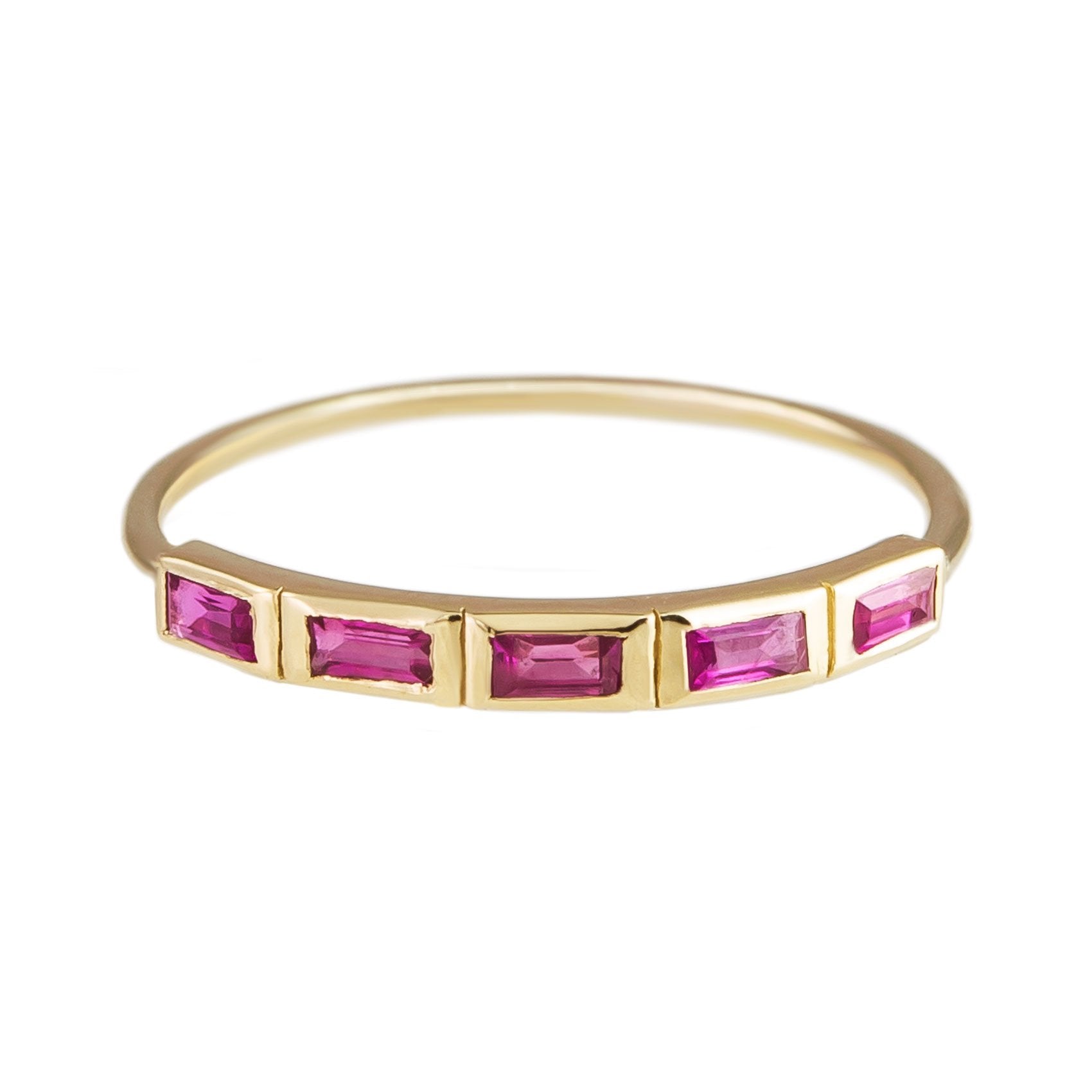 Métier by tomfoolery Ruby Five Stone Ring in 9ct Yellow Gold