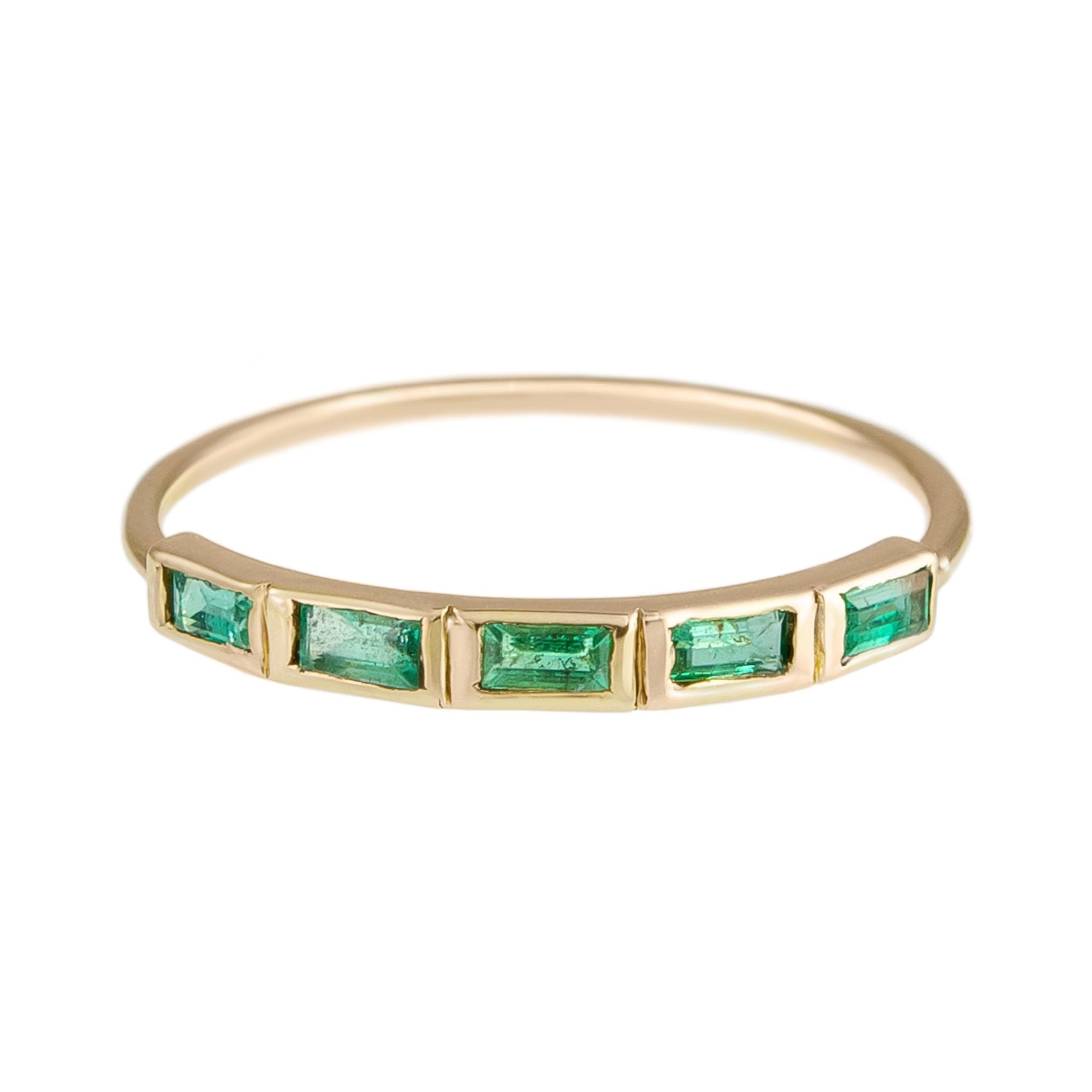 Métier by tomfoolery 5 Stone Emerald Ring 9ct Yellow Gold with Baguette Cut Emeralds