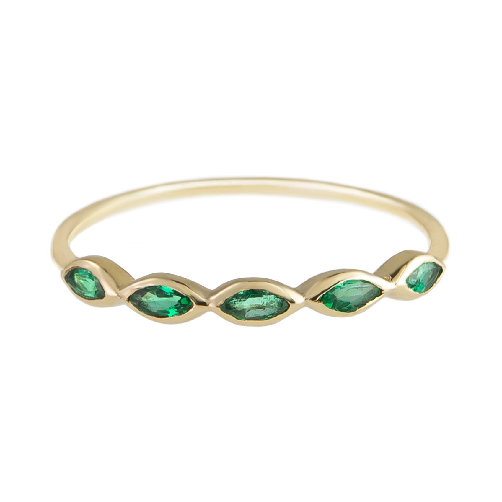 Métier by tomfoolery 5 Stone Emerald Ring 9ct Yellow Gold with Marquise Cut Emeralds