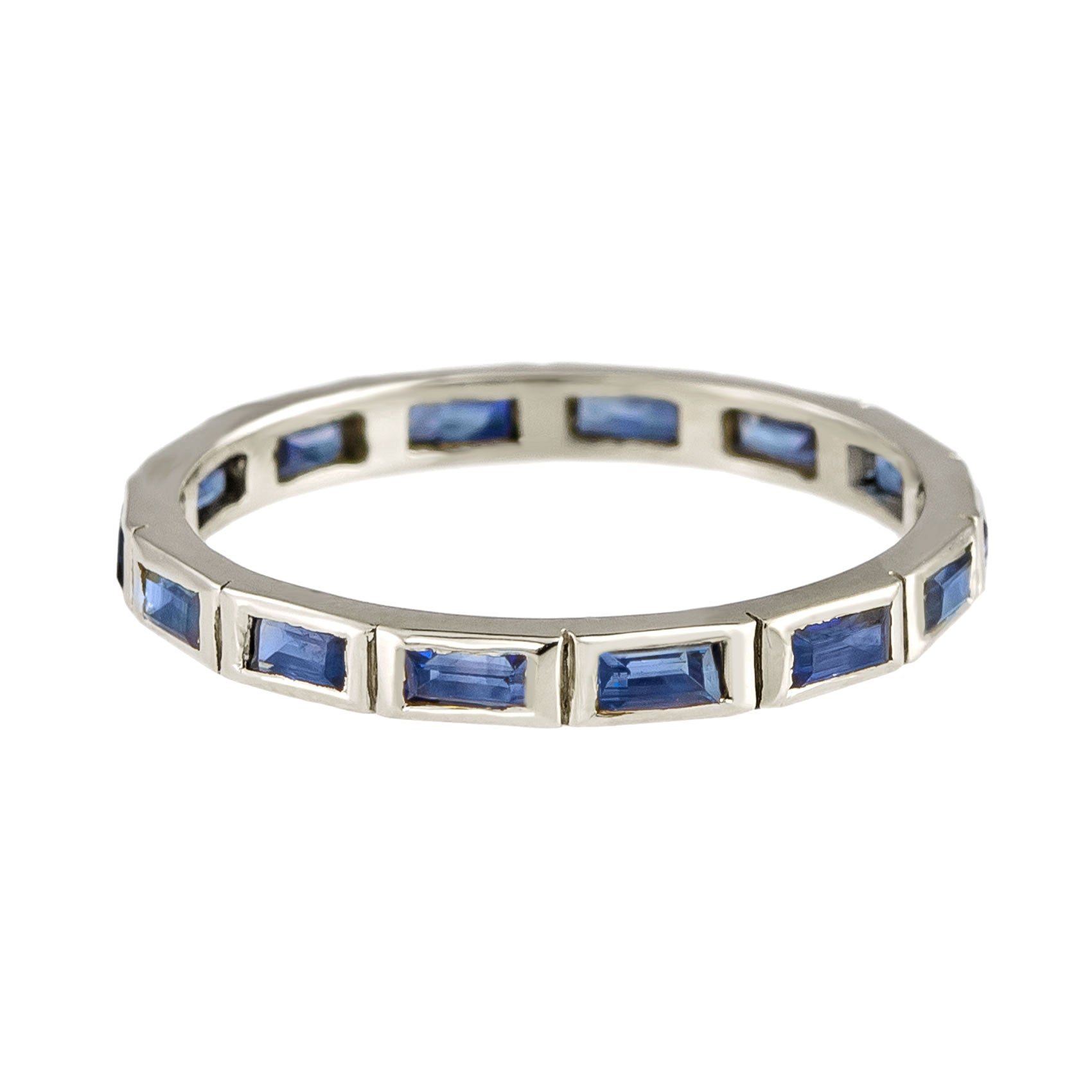 Metier by tomfoolery 9ct White Gold Blue Sapphire Full Eternity Rings. Baguette Cut.