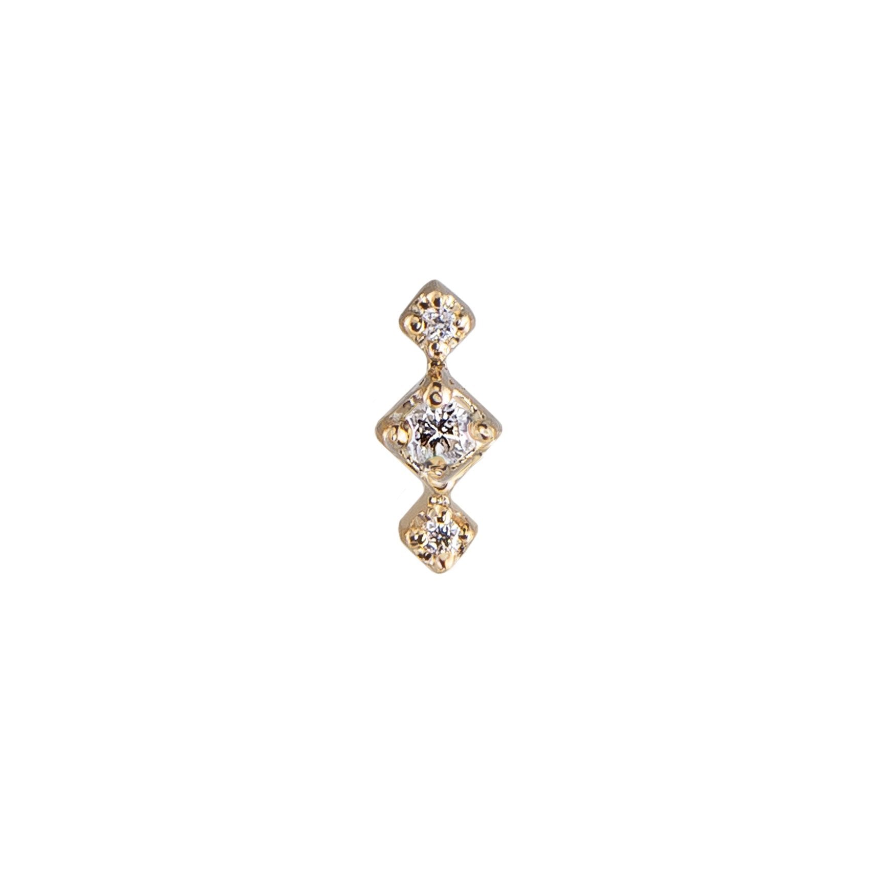 Métier by tomfoolery Three Stone Petite Stud - 9ct yellow gold white diamond