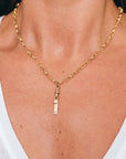 Metier by tomfoolery 9ct yellow gold heavy eiffel chain necklace with initial plaque and white diamond heart plaque