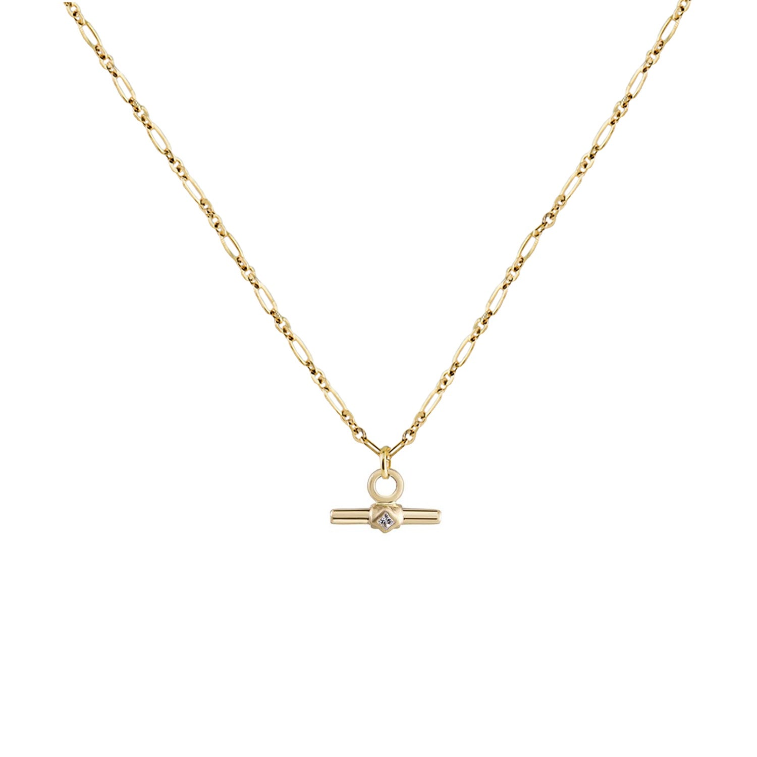Métier by tomfoolery Roma Adjustable Chain Necklace with Diamond Short T Bar Plaque