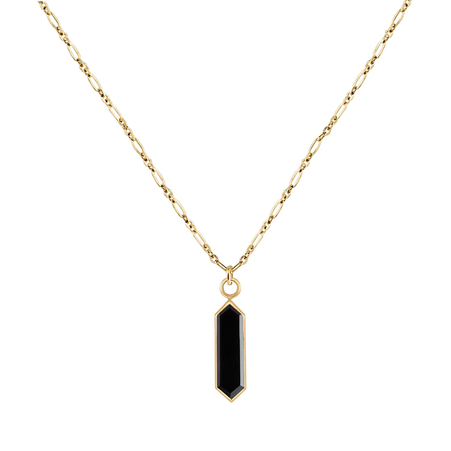 Roma Adjustable Chain Necklace Black Spinel Hexa Plaque