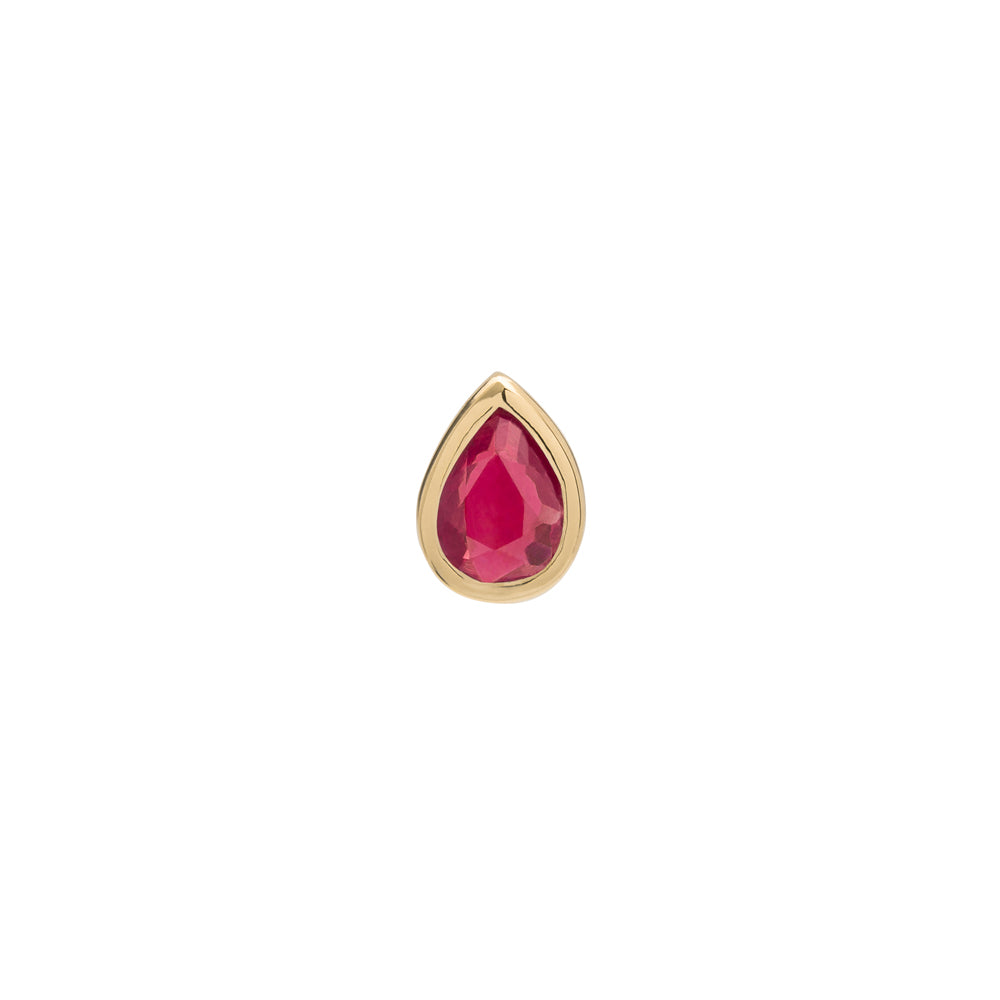 Metier by tomfoolery Bezel Set Pear Gemstone Stud 9ct yellow gold with ruby