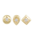 Métier by tomfoolery Star Set Diamond Studs. Round. Tear, Square. Solid 9ct Yellow Gold.