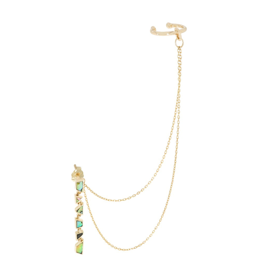 Tesserae Abalone Mini Drop Earrings + Chain Ear Cuff