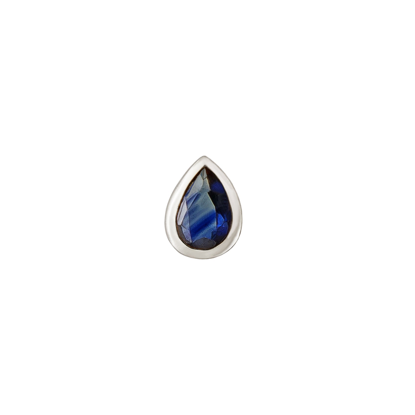 metier by tomfoolery white gold bezel set pear gemstone stud blue sapphire