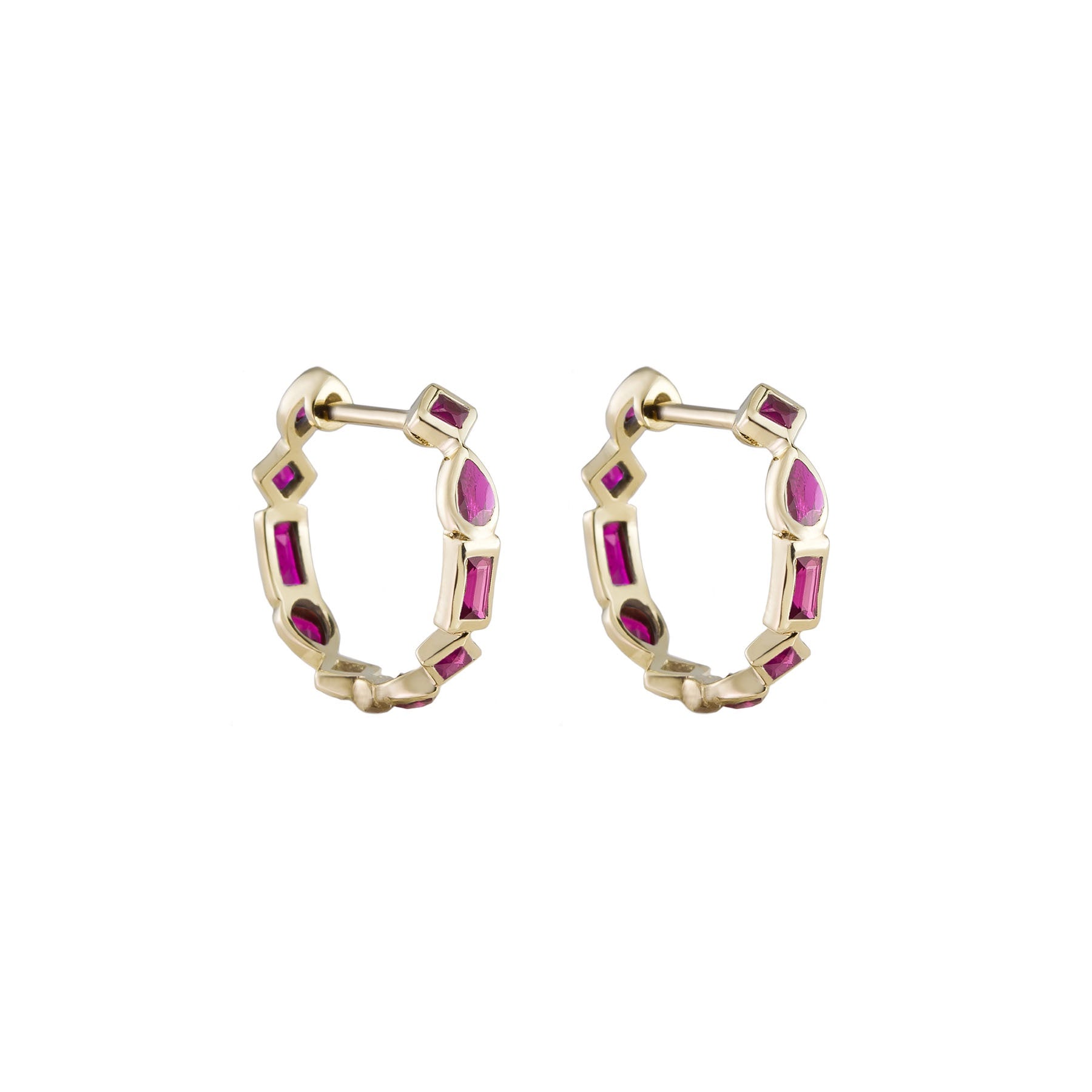 Metier by tomfoolery Small Mixed Cut Hoops Ruby