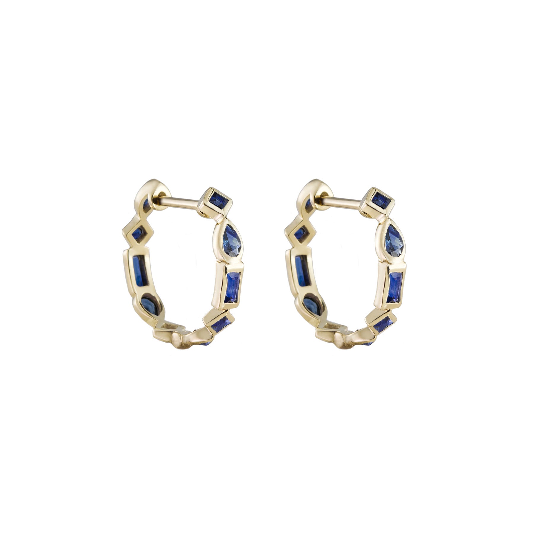 Métier by tomfoolery 9ct yellow gold Blue Sapphire Small Mixed Cut Hoops