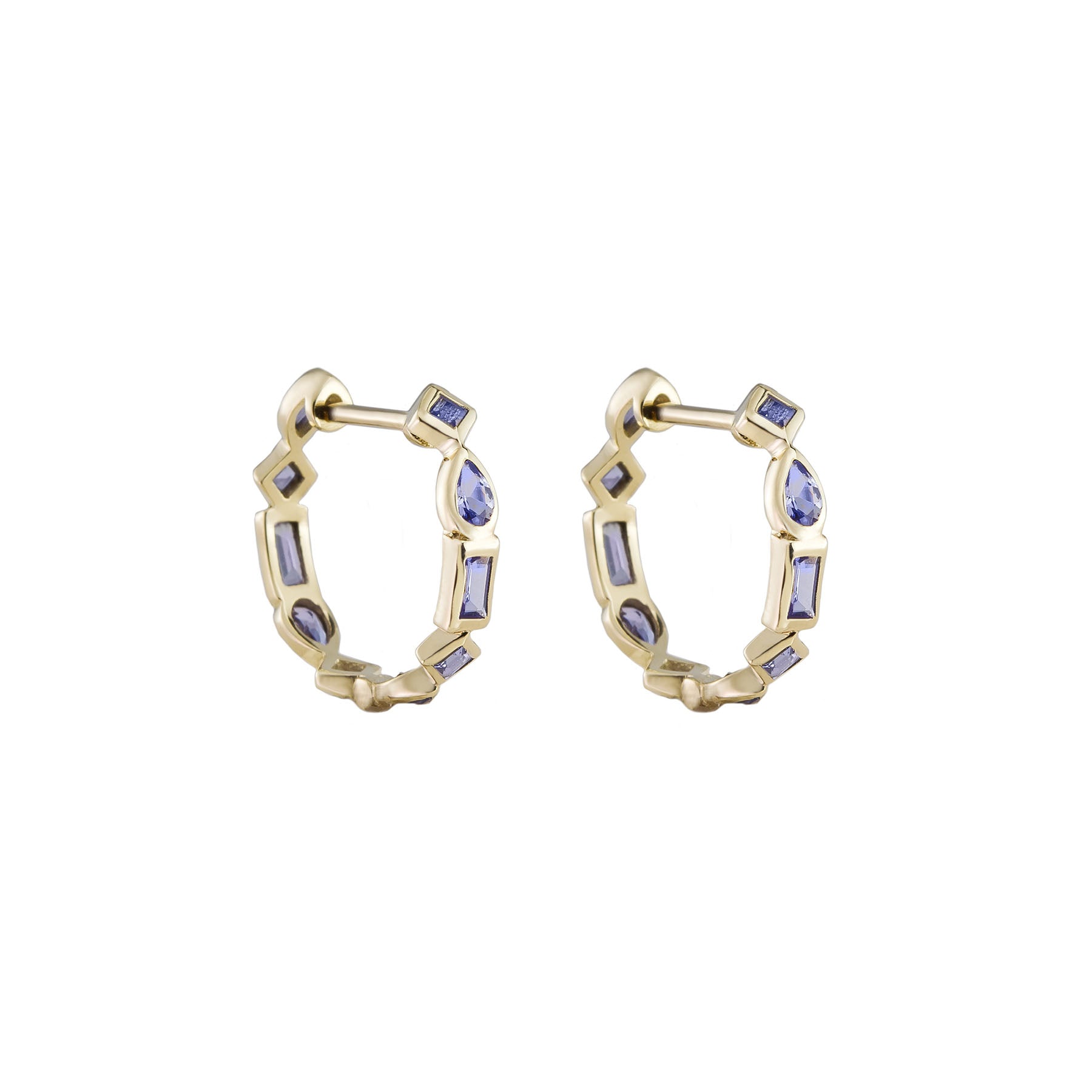 Métier by tomfoolery 9ct yellow gold Tanzanite Small Mixed Cut Hoops