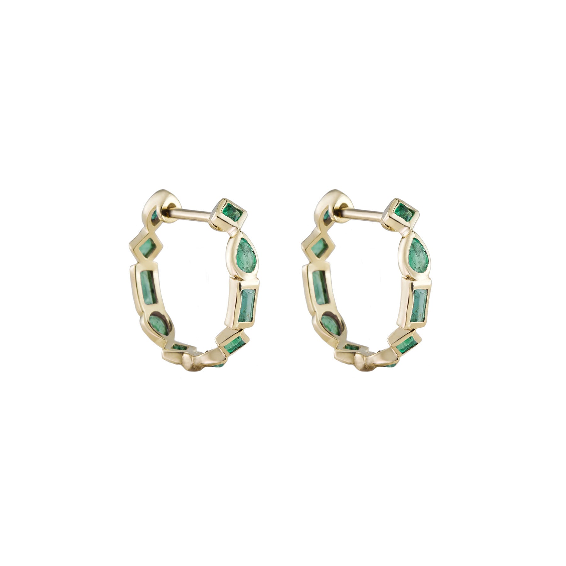 Métier by tomfoolery 9ct yellow gold Emerald Small Mixed Cut Hoops